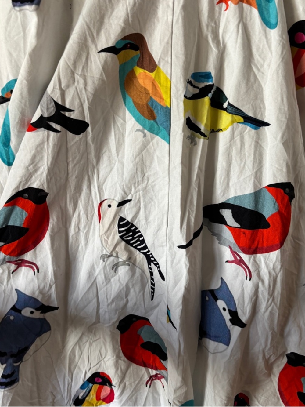 Eshakti White Retro Short Sleeve Bird Print Eclectic Dress - Picture 8 of 10
